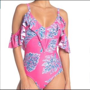 Nicole Miller New York NEW ruffled one-piece swimwear cold shoulder plus size 2X